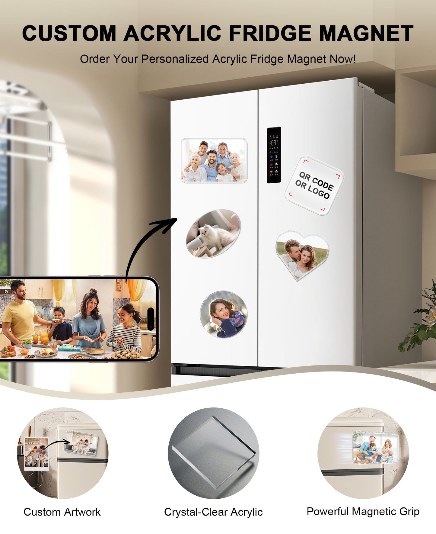 Custom Fridge Magnet - Personalized Photo Acrylic Refrigerator Magnets, Personalized Couple Memory Keepsakes & Wedding Favors, Upload Picture for Custom Magnets Gifts for Friends & Family