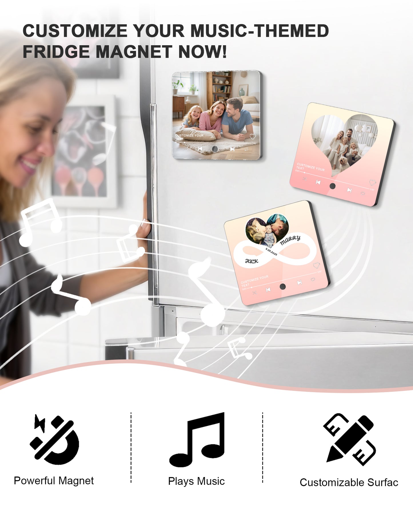 Custom Musical Fridge Magnet - Personalized Gift for Family, Friends, and Partners, Customize Photos, Text, and Music, Ideal for Christmas and Anniversaries