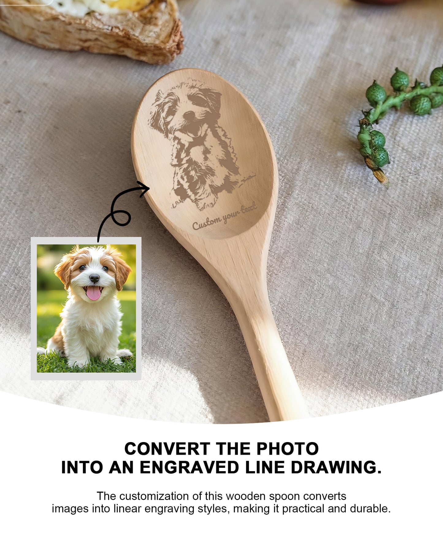 Custom Wooden Spoon - Personalized Engraved with Photo & Name | Unique Kitchen Gift for Mom, Wife, Grandmother | Cooking, Wedding, Anniversary Keepsake