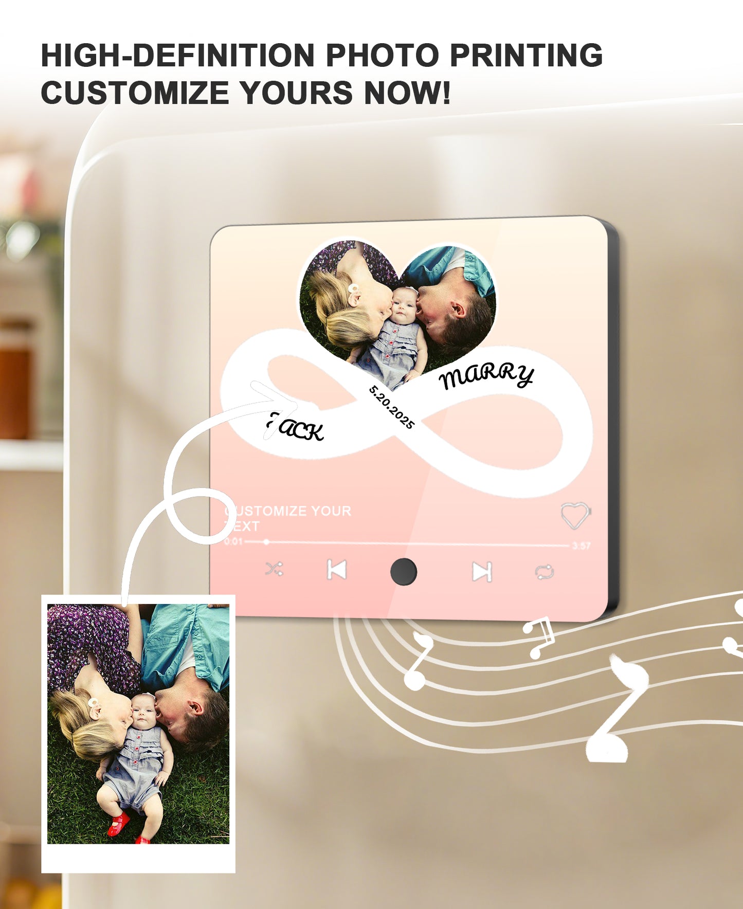 Custom Musical Fridge Magnet - Personalized Gift for Family, Friends, and Partners, Customize Photos, Text, and Music, Ideal for Christmas and Anniversaries