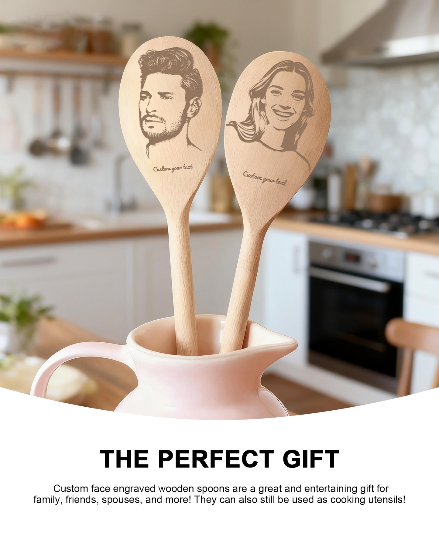 Custom Wooden Spoon - Personalized Engraved with Photo & Name | Unique Kitchen Gift for Mom, Wife, Grandmother | Cooking, Wedding, Anniversary Keepsake