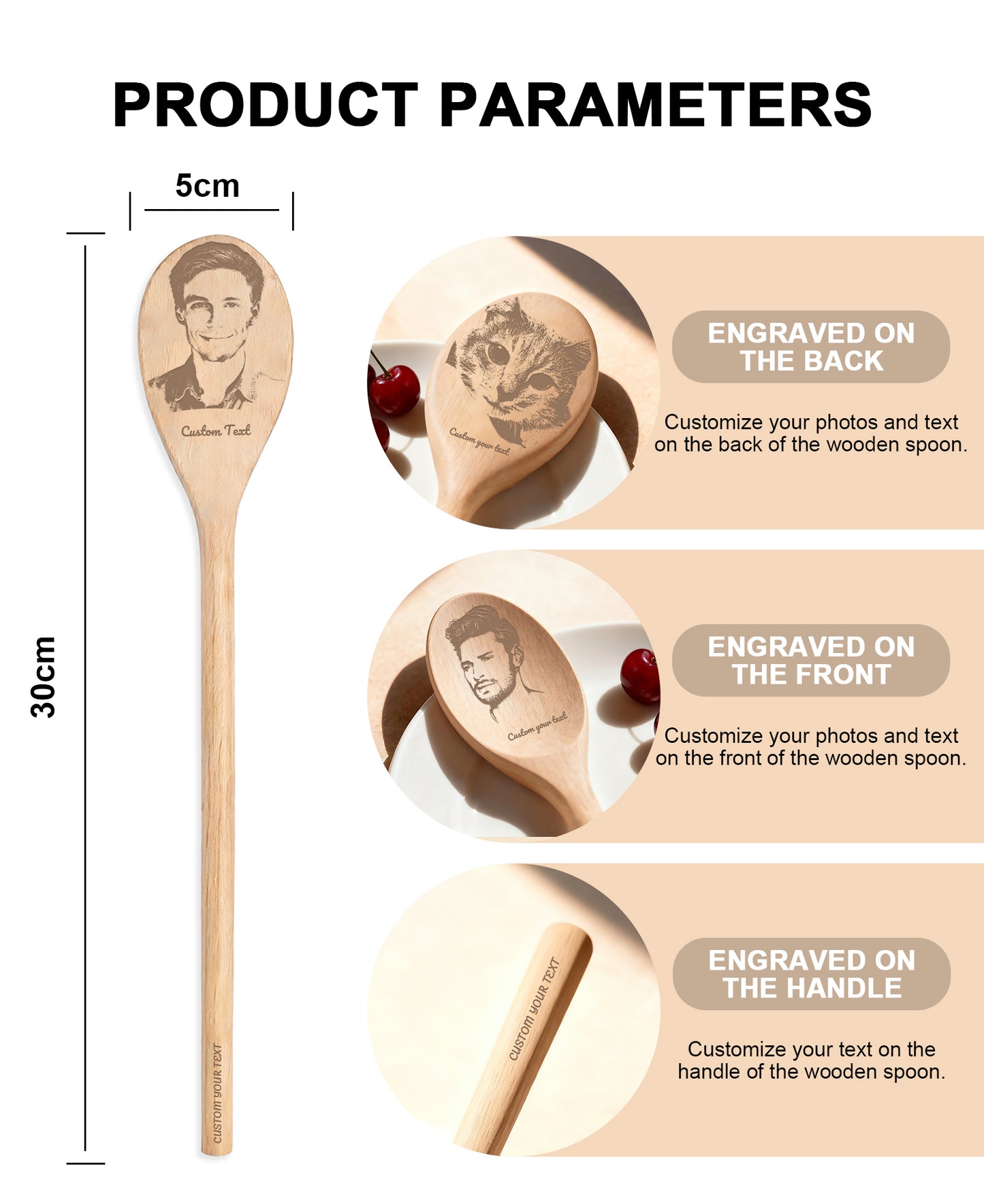 Custom Wooden Spoon - Personalized Engraved with Photo & Name | Unique Kitchen Gift for Mom, Wife, Grandmother | Cooking, Wedding, Anniversary Keepsake