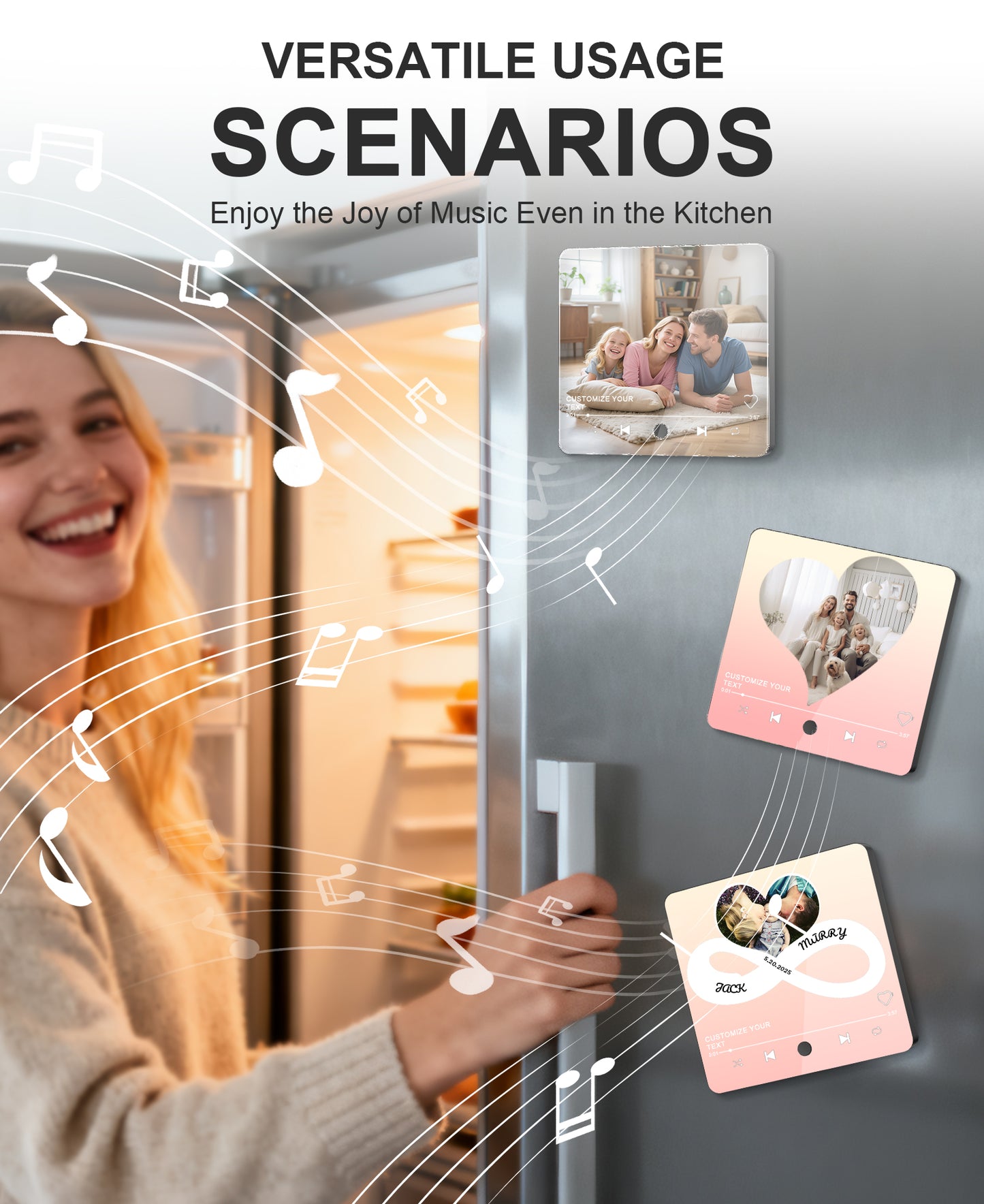 Custom Musical Fridge Magnet - Personalized Gift for Family, Friends, and Partners, Customize Photos, Text, and Music, Ideal for Christmas and Anniversaries