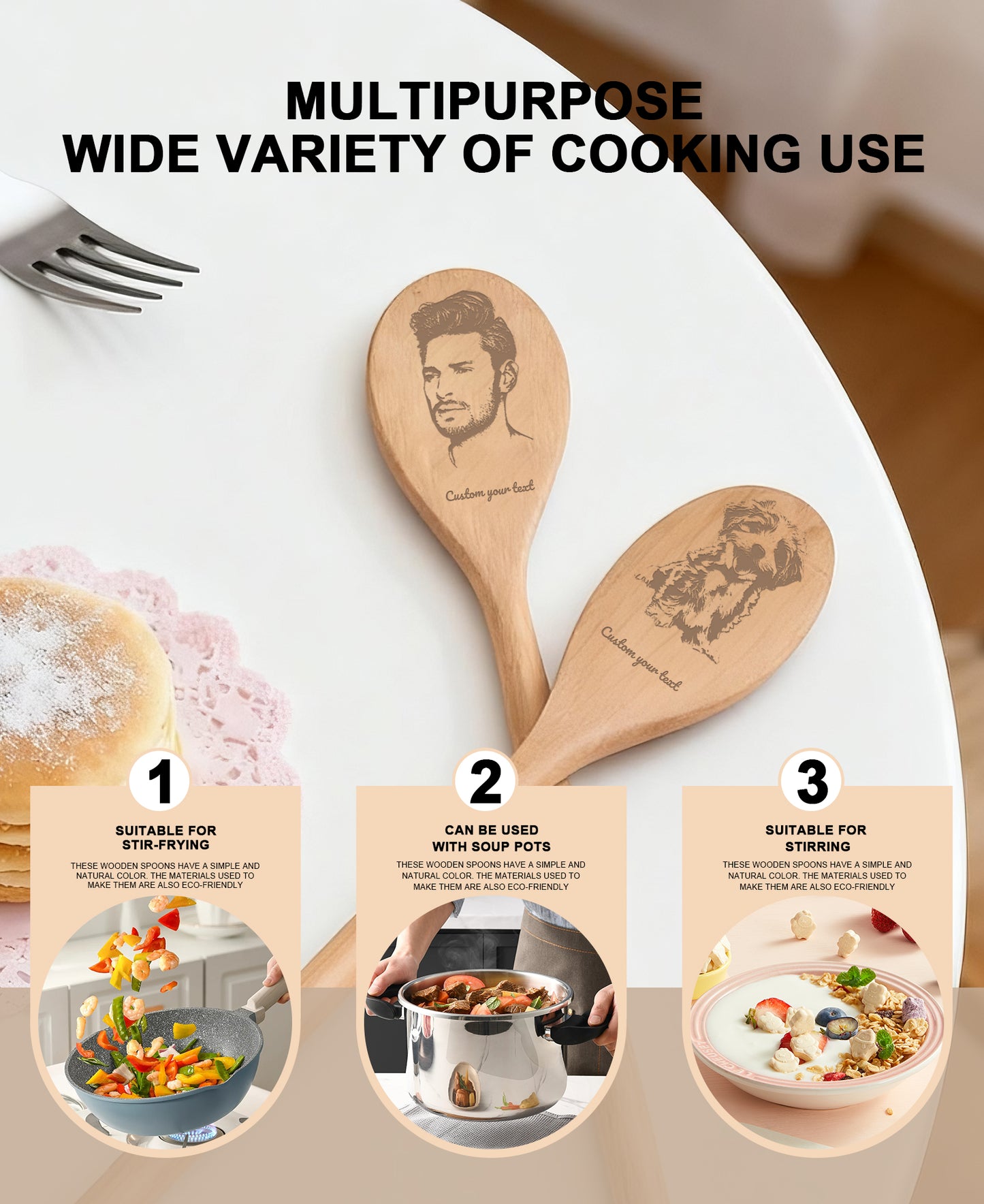 Custom Wooden Spoon - Personalized Engraved with Photo & Name | Unique Kitchen Gift for Mom, Wife, Grandmother | Cooking, Wedding, Anniversary Keepsake