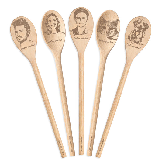 Custom Wooden Spoon - Personalized Engraved with Photo & Name | Unique Kitchen Gift for Mom, Wife, Grandmother | Cooking, Wedding, Anniversary Keepsake
